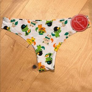 Splendies White Thong  with Green, Yellow & Orange Character Print